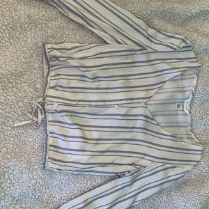 White striped long sleeve Crop Top